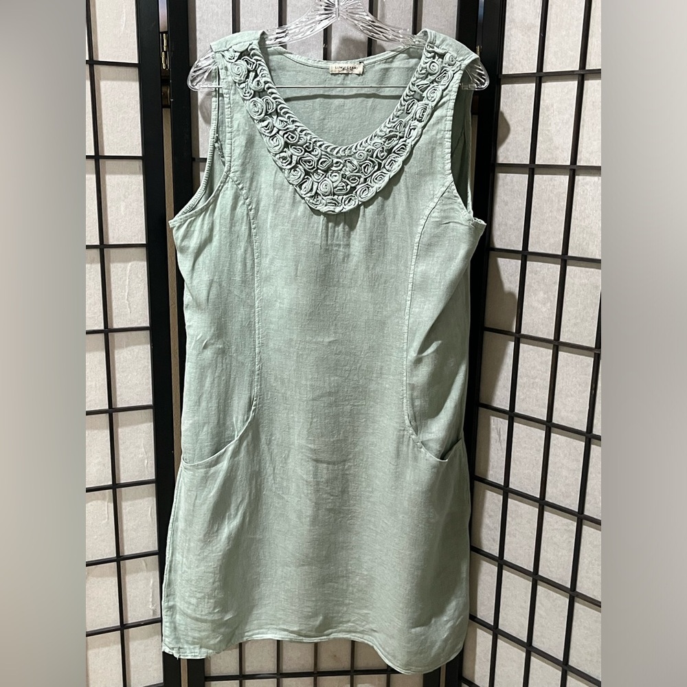 Sleeveless Mint Green Linen Dress by LUNGO L’ARNO MADE IN ITALY SIZE XL